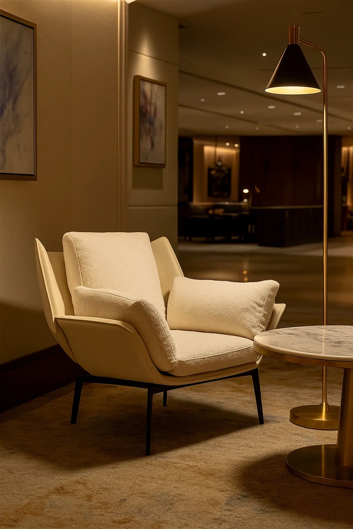 Cream Velvet & Leather Lounge Chair | Luxury Armchair for Living Room, Bedroom & Hotel Lobby