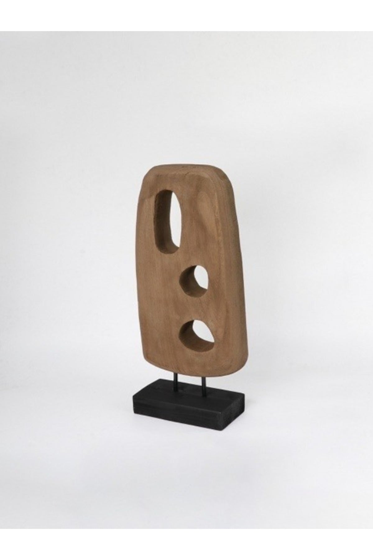 Walnut and Black Wooden Abstract Cut-Out Sculpture on Stand Ð Modern Decorative Accent