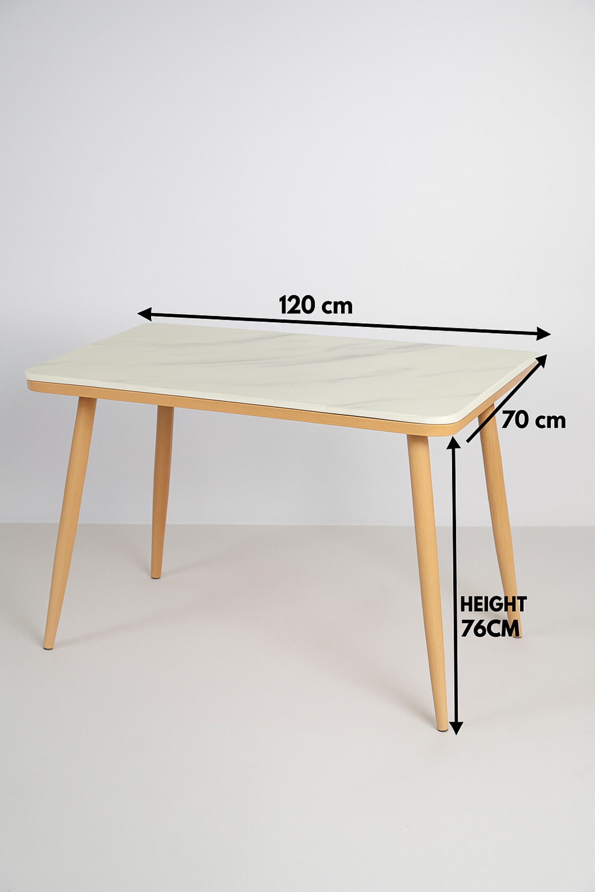 Rectangular Dining Table with White Marble-Effect Top & Light Wood Legs Ð 120_70_76 cm