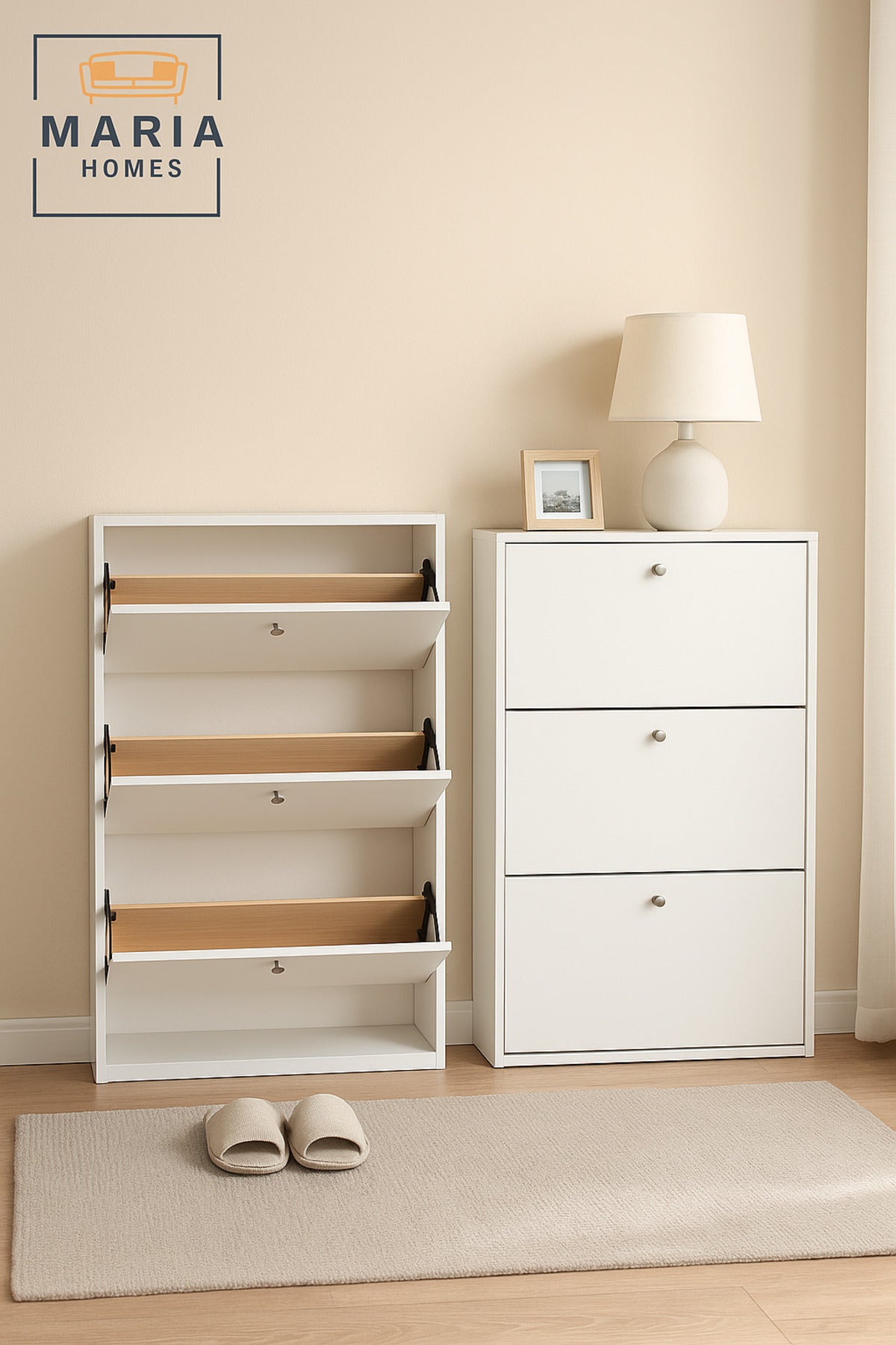 White Shoe Cabinet Ð 3 Tier Slim Storage Organizer for Entryway 62_25_120 cm