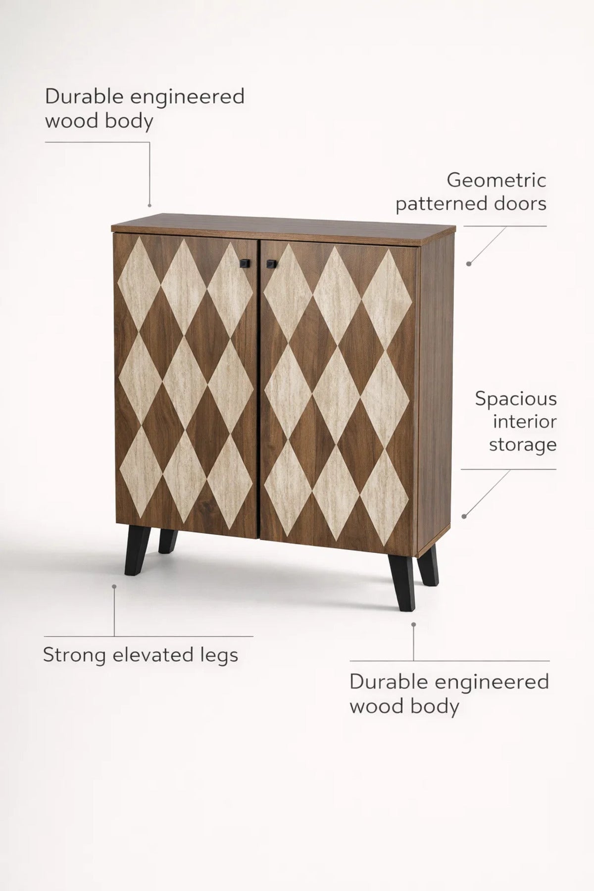 Dark Brown Shoe Cabinet with Geometric Pattern Doors 80 x 32 x 93 cm