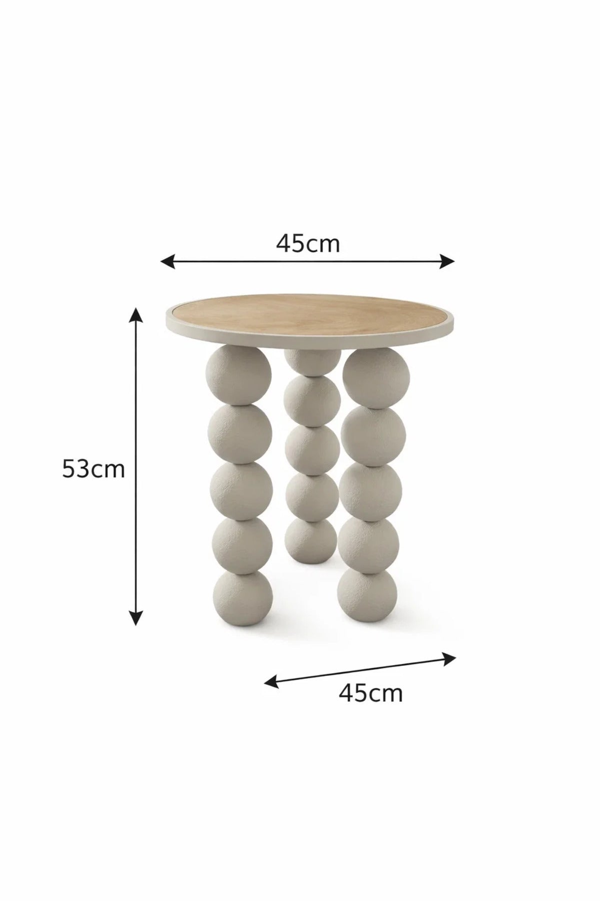 Stylish Beige Round Side Table with Unique Sphere Legs Wood Top for Modern Living Room Home