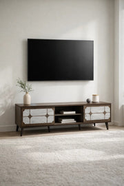 Elegant Media Console Unit TV Stand with Open Shelves and Cabinet Storage for Modern Homes 200cm