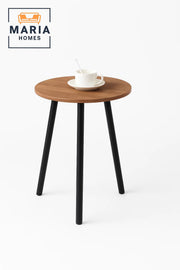 Round Wooden Side Table with Black Metal Legs-size 50*55cm