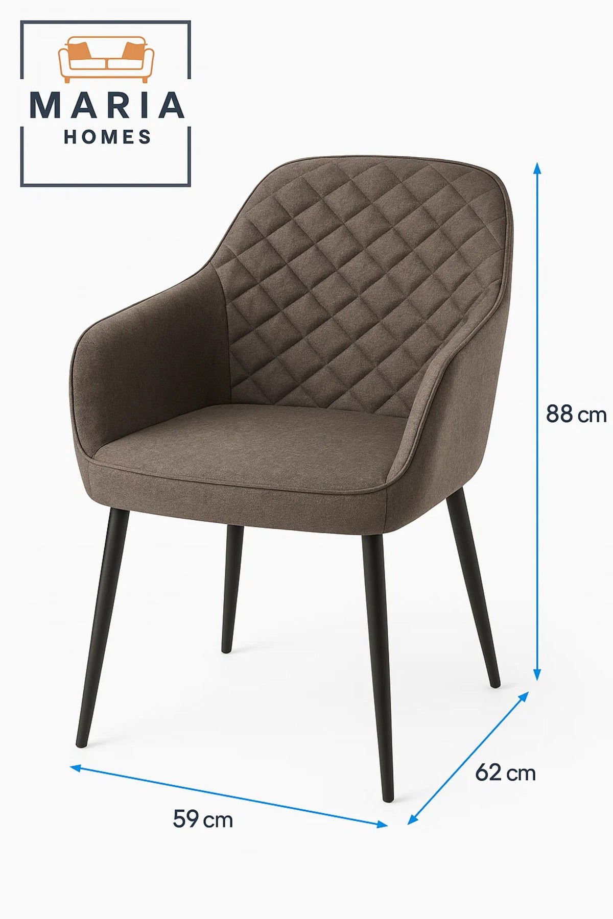 Dark Brown Quilted Fabric Armchair Ð Upholstered Lounge Chair with Black Legs for Home or Office Use