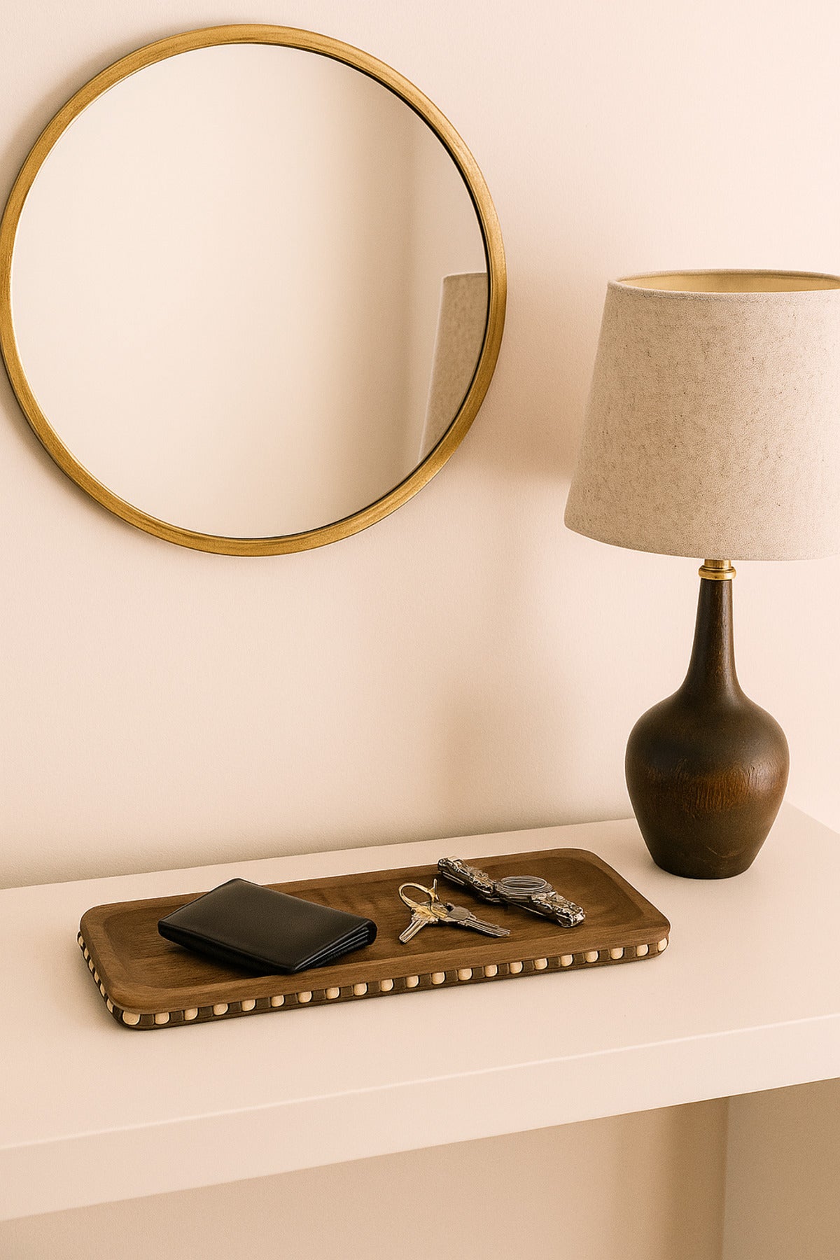 Walnut Wooden Rectangular Decorative Tray with Stud Detailing Ð Modern Table Accent
