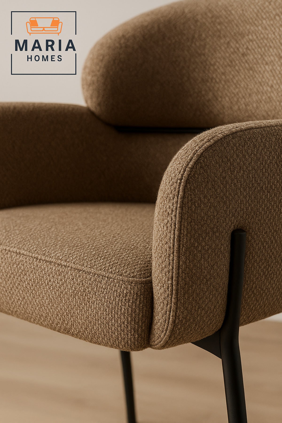 Modern Coffee Upholstered Dining Chair Ð Padded Seat & Back with Black Metal Legs