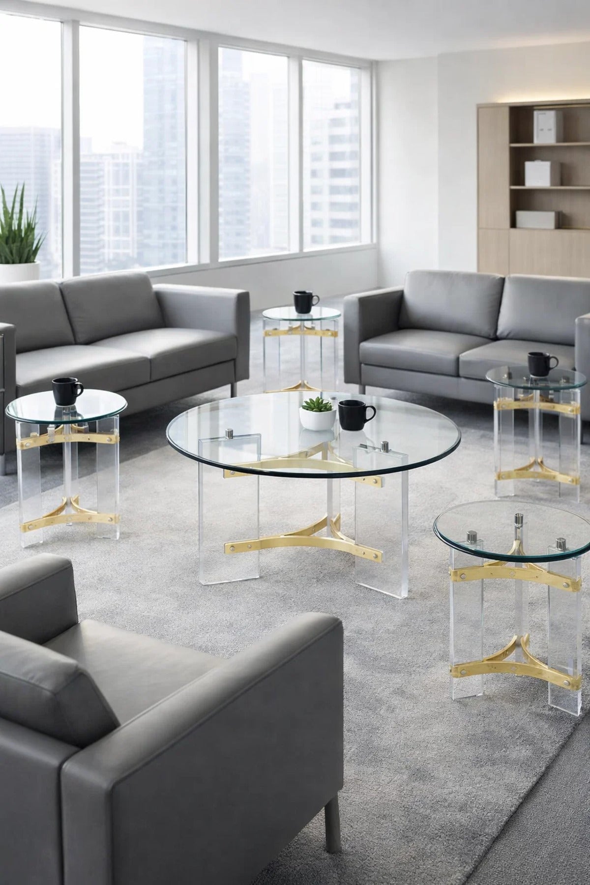 5-Piece Glass Coffee Table Set with Gold Acrylic Base √ê Modern Living Room Set