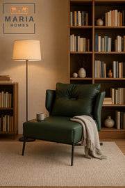 Modern Dark Green Lounge Chair with Winged Back