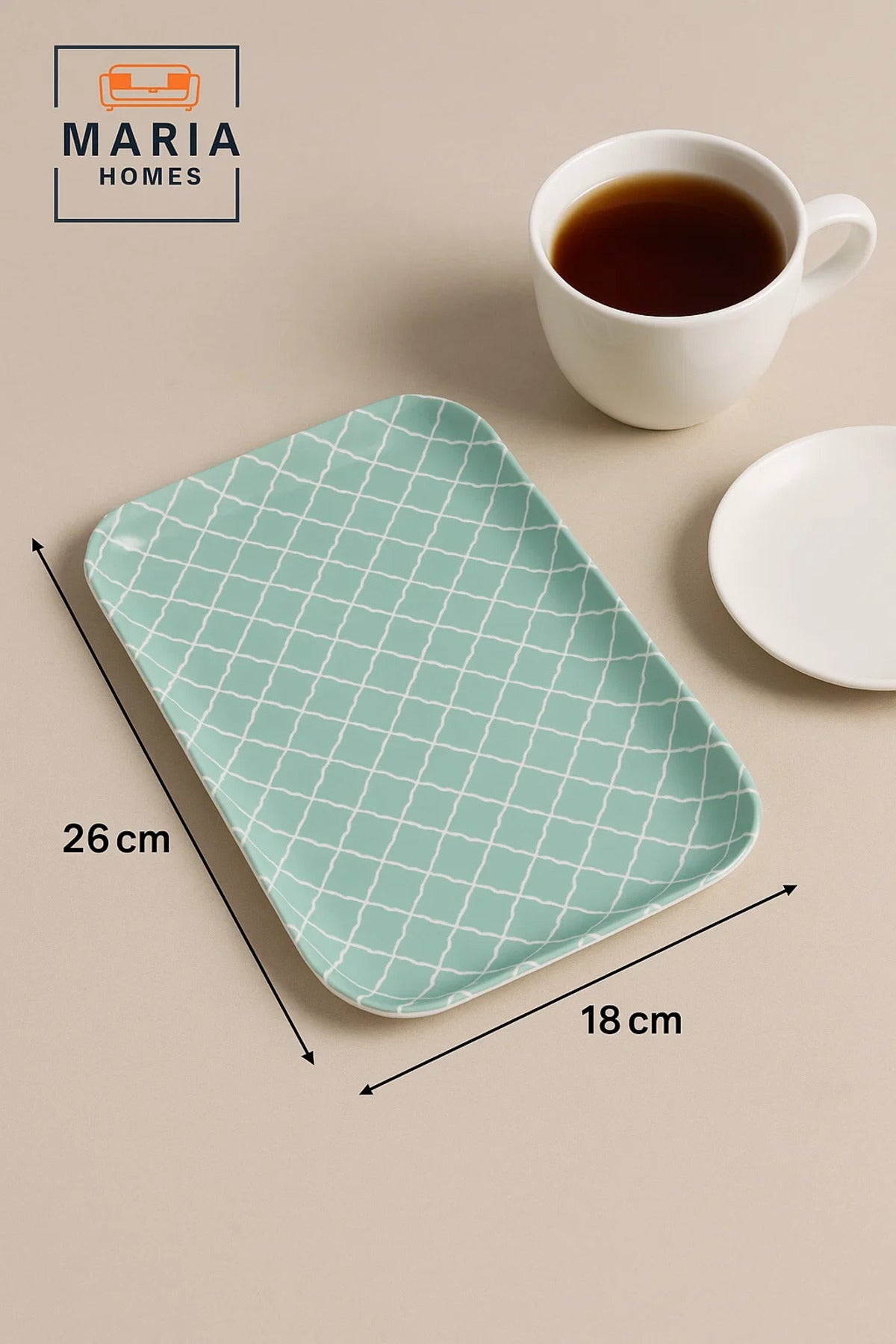 Rectangular Plastic Serving Tray with Mint Green Trellis Pattern