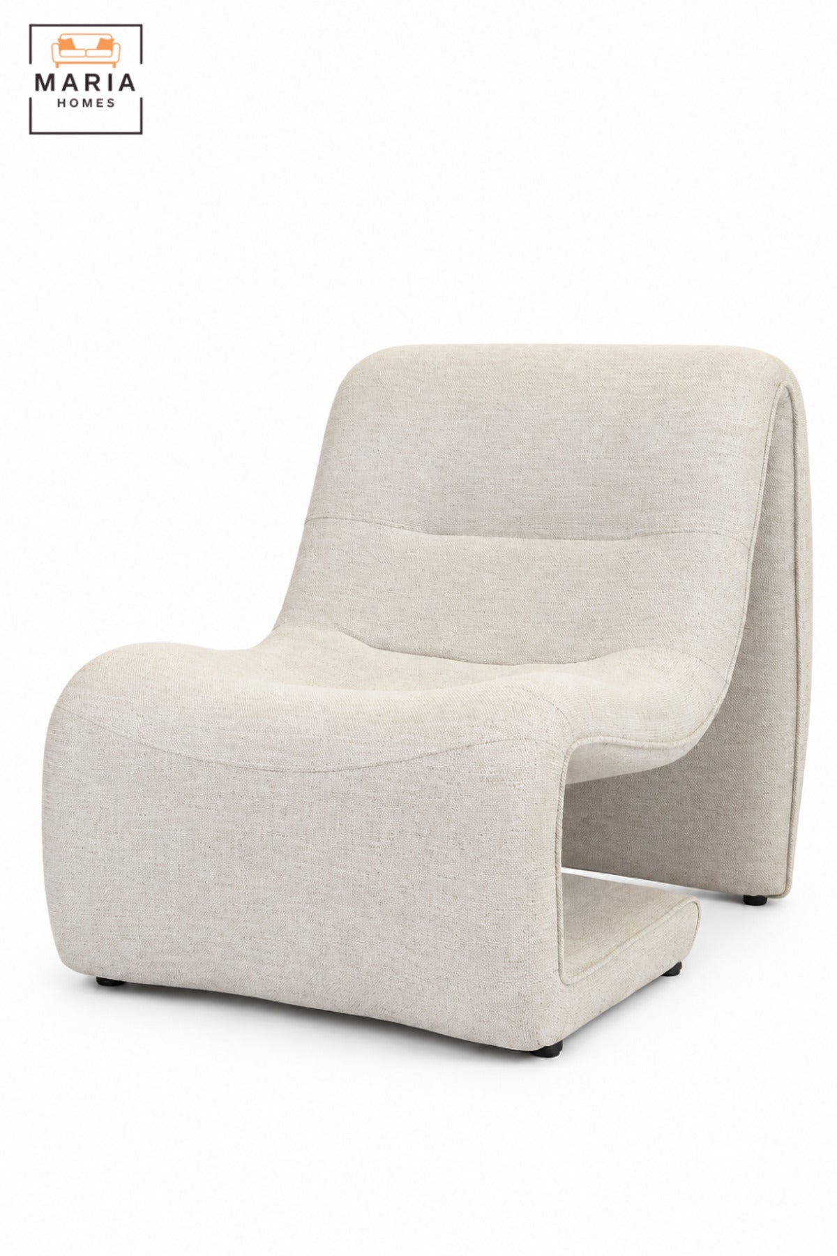 Modern beige Upholstered Accent Chair with Sculptural Curved Design, Padded Seat for Living Room, Bedroom, Lounge & Reading Corner