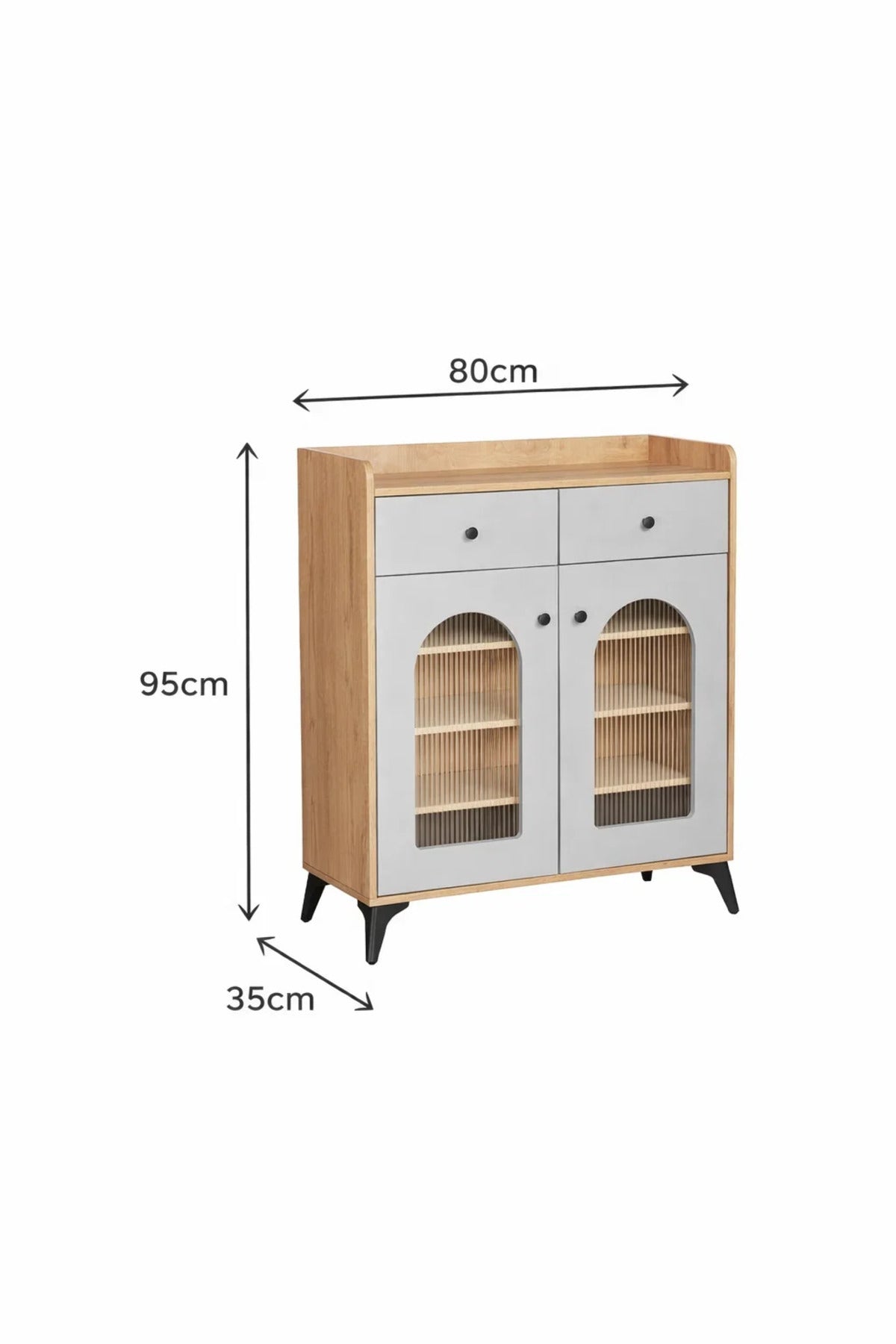 Premium 80cm Shoe Cabinet Sideboard with Drawers and Arched Glass Doors for Hallway Living Room