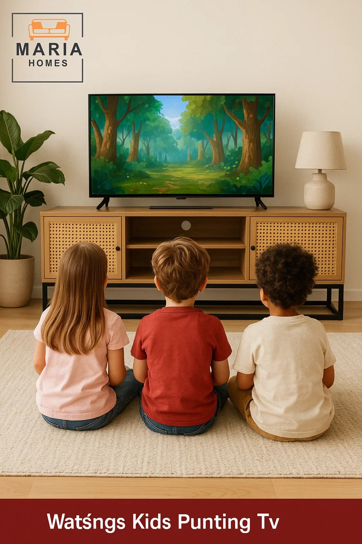 Natural Wood TV Console with Rattan Doors and Black Metal Base Ð 140x39x48 cm