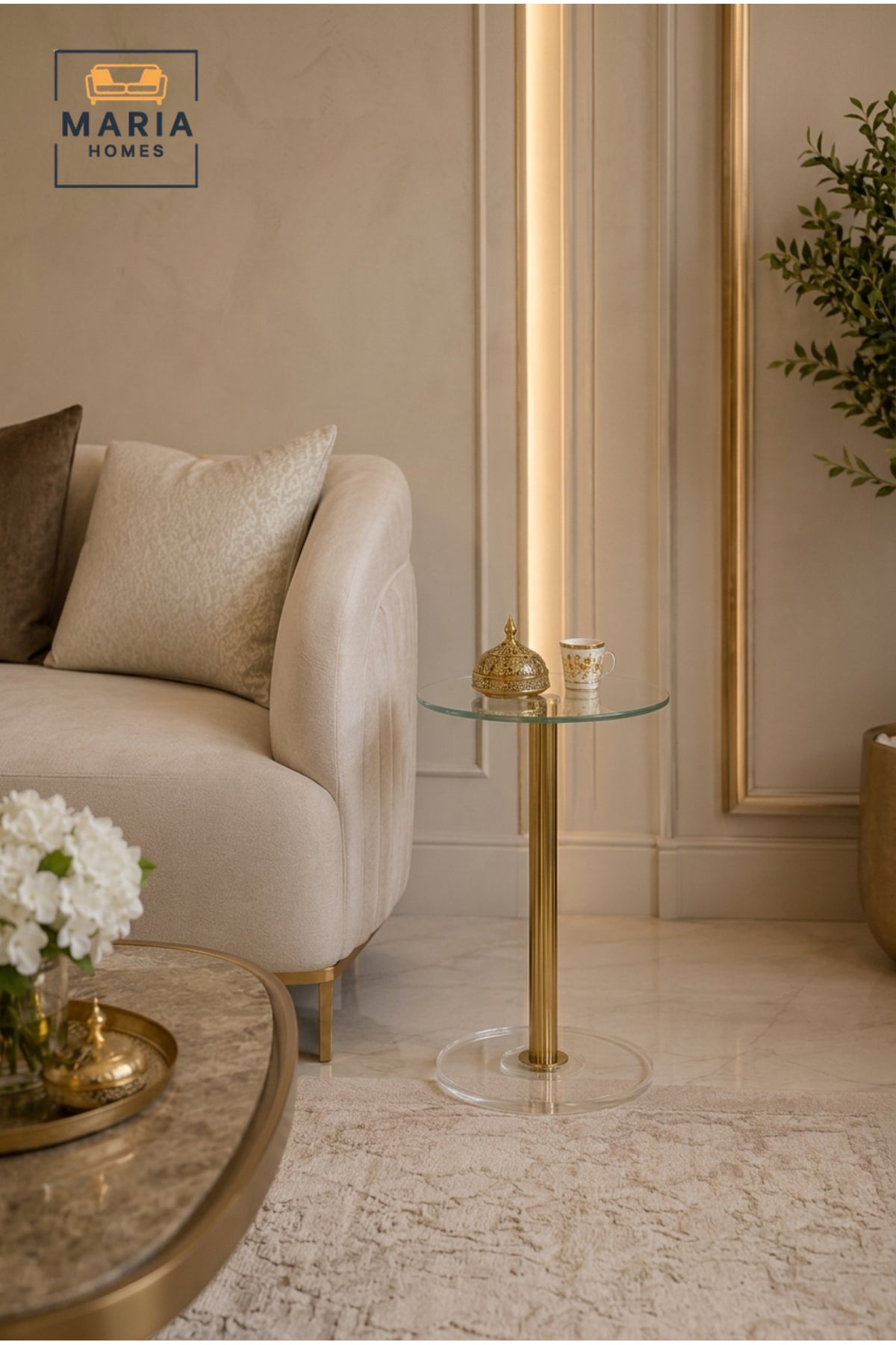 Modern Glass Side Table Gold Accent Table Round End Table for Living Room Bedroom