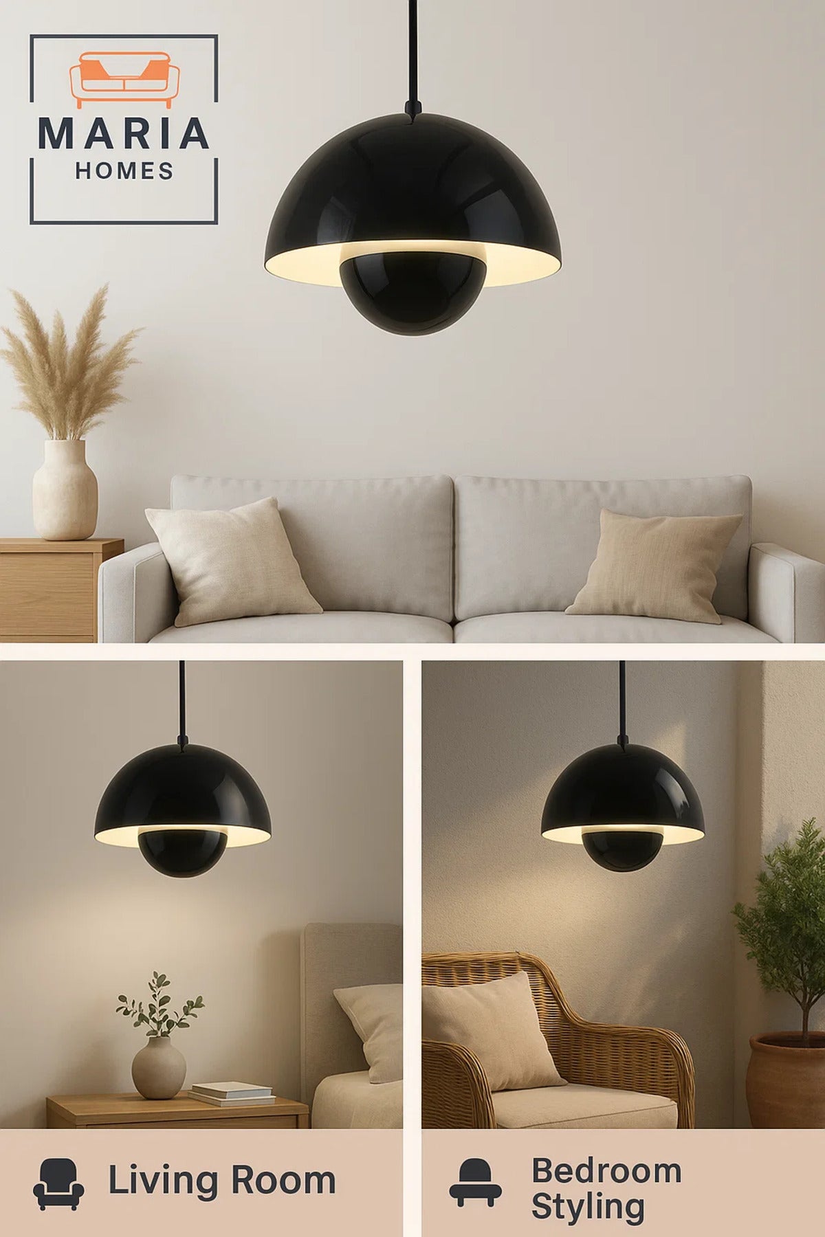 Glossy Black Dome Pendant Light