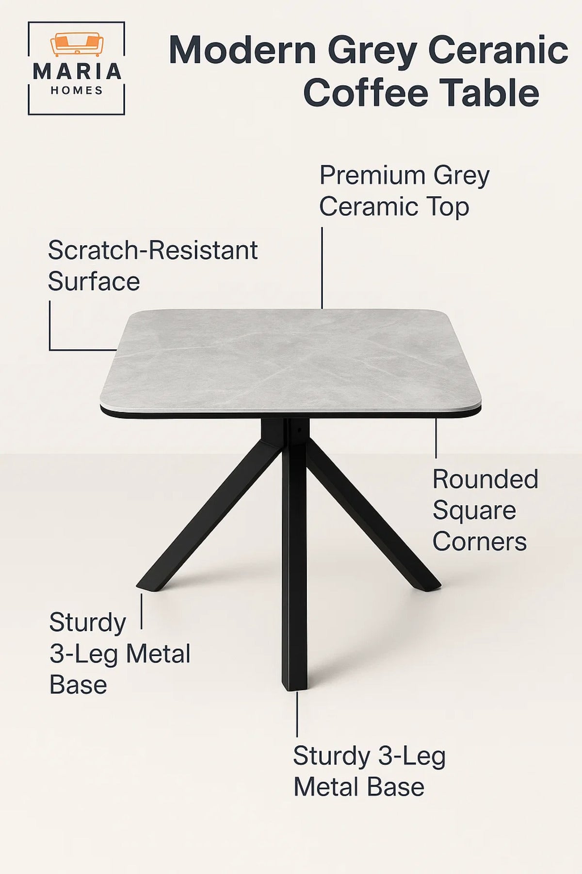 Square Grey Marble Dining Table √ê Modern Caf≈Ω, Restaurant, Office & Home Metal Furniture 60_60_60 cm