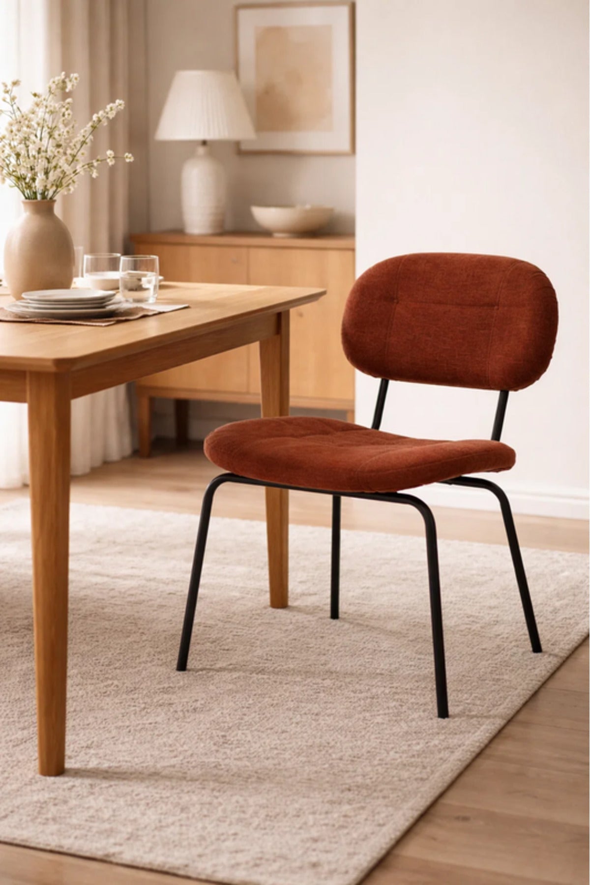 Modern Red Velvet Dining Chair with Metal Legs Comfortable Dining Room Chair