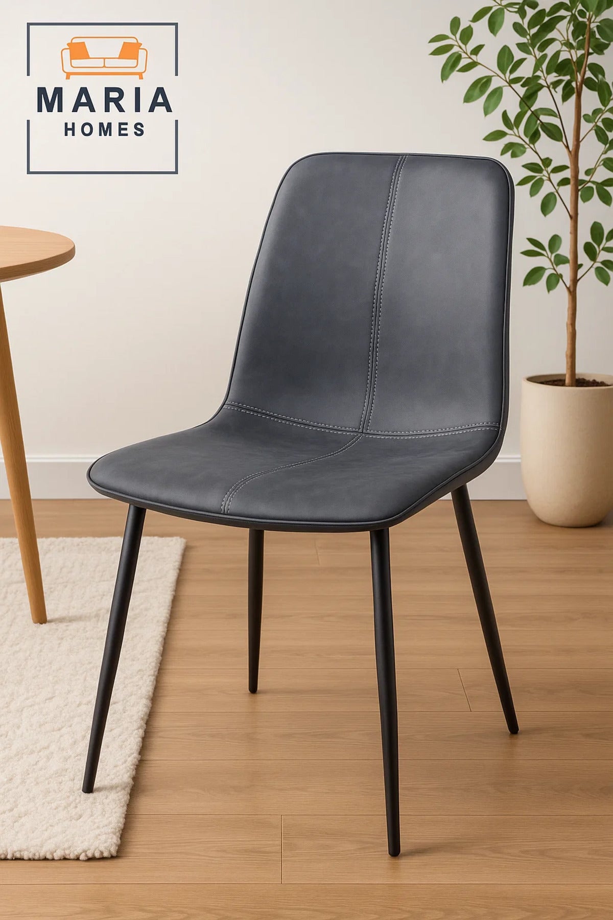 Modern Grey Faux Leather Dining Chair with Black Metal Legs