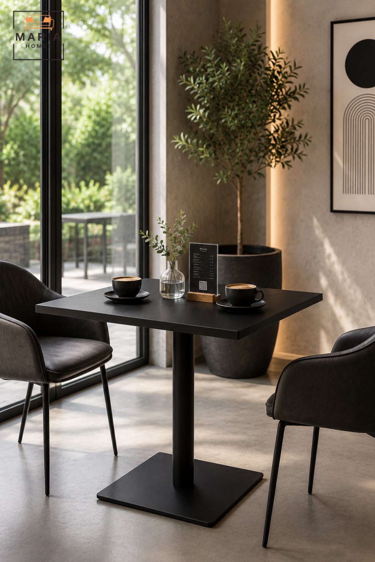 Modern Square Dining Table with Pedestal Base | Contemporary Café Restaurant Table for Dining Room, Coffee Shop, Office & Commercial Spaces