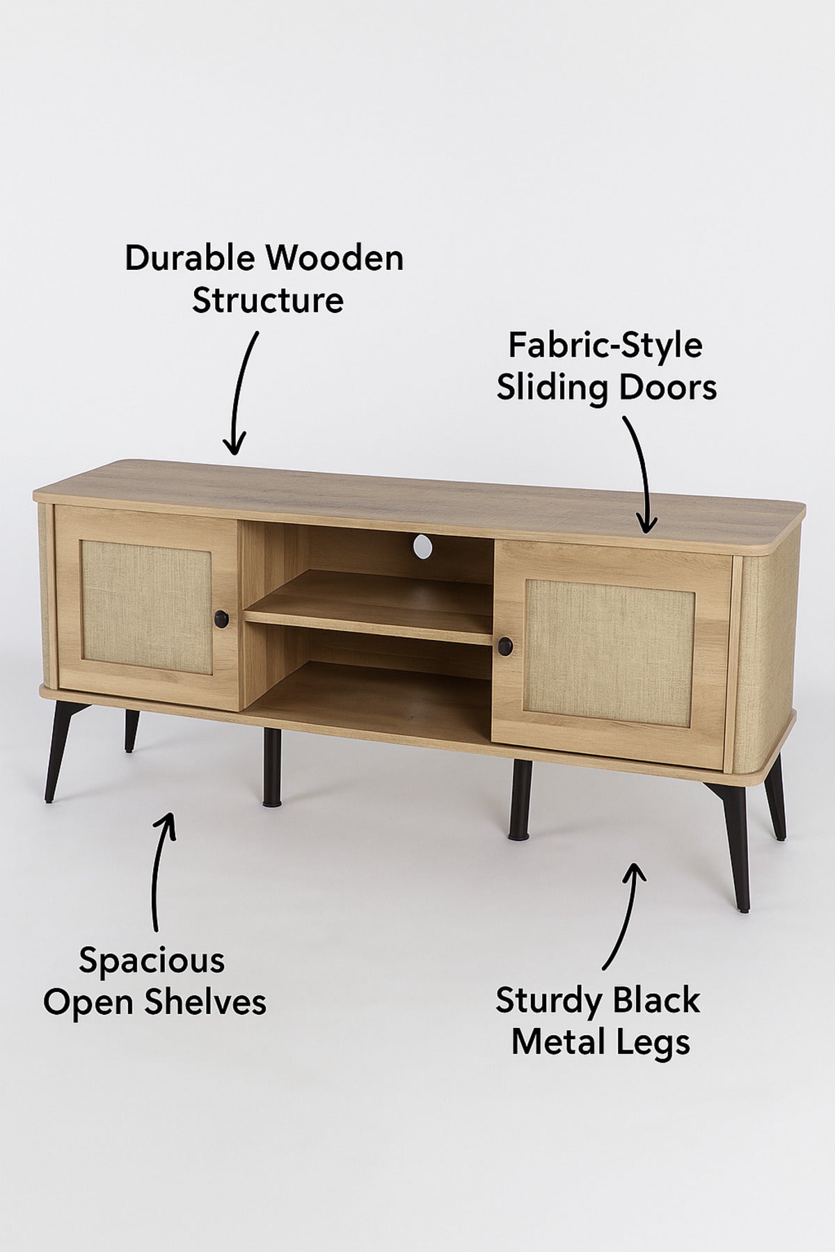 TV Stand with Storage | Modern TV Cabinet with Shelves & Side Doors | 160_40_50 cm
