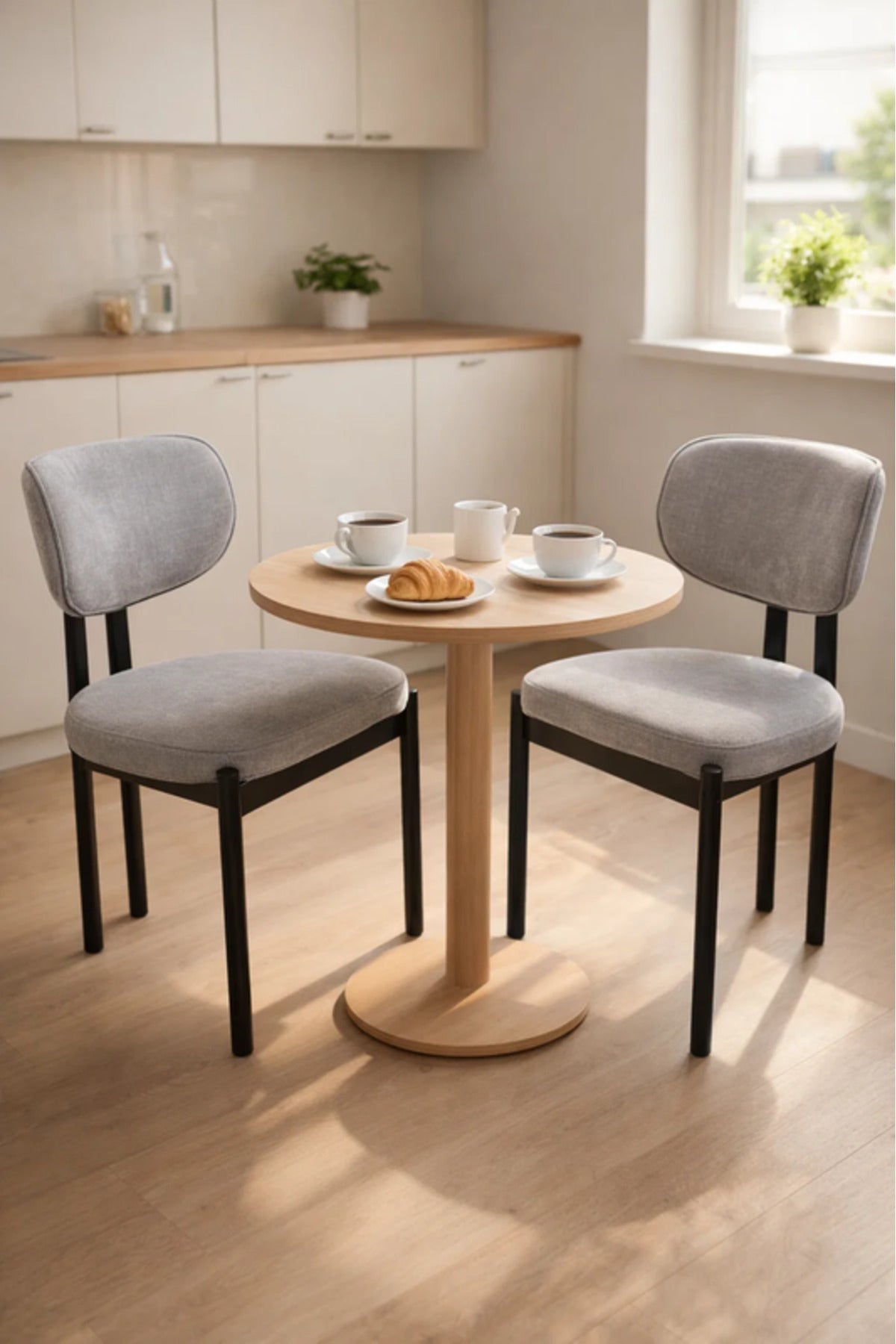 Light Grey Upholstered Chair with Black Metal Legs, 80x49x48 CM light grey upholstered