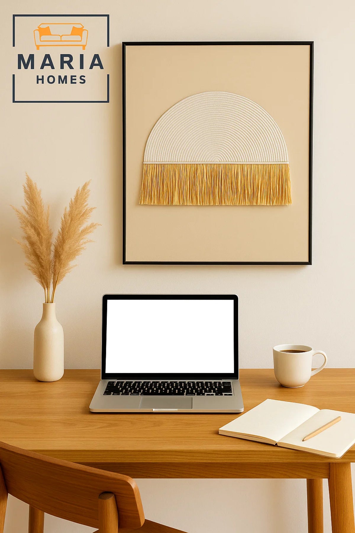 Beige Wall Art with Textured Half Circle and Yellow Fringe Accent-size80*120 CM