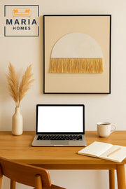 Beige Wall Art with Textured Half Circle and Yellow Fringe Accent-size80*120 CM