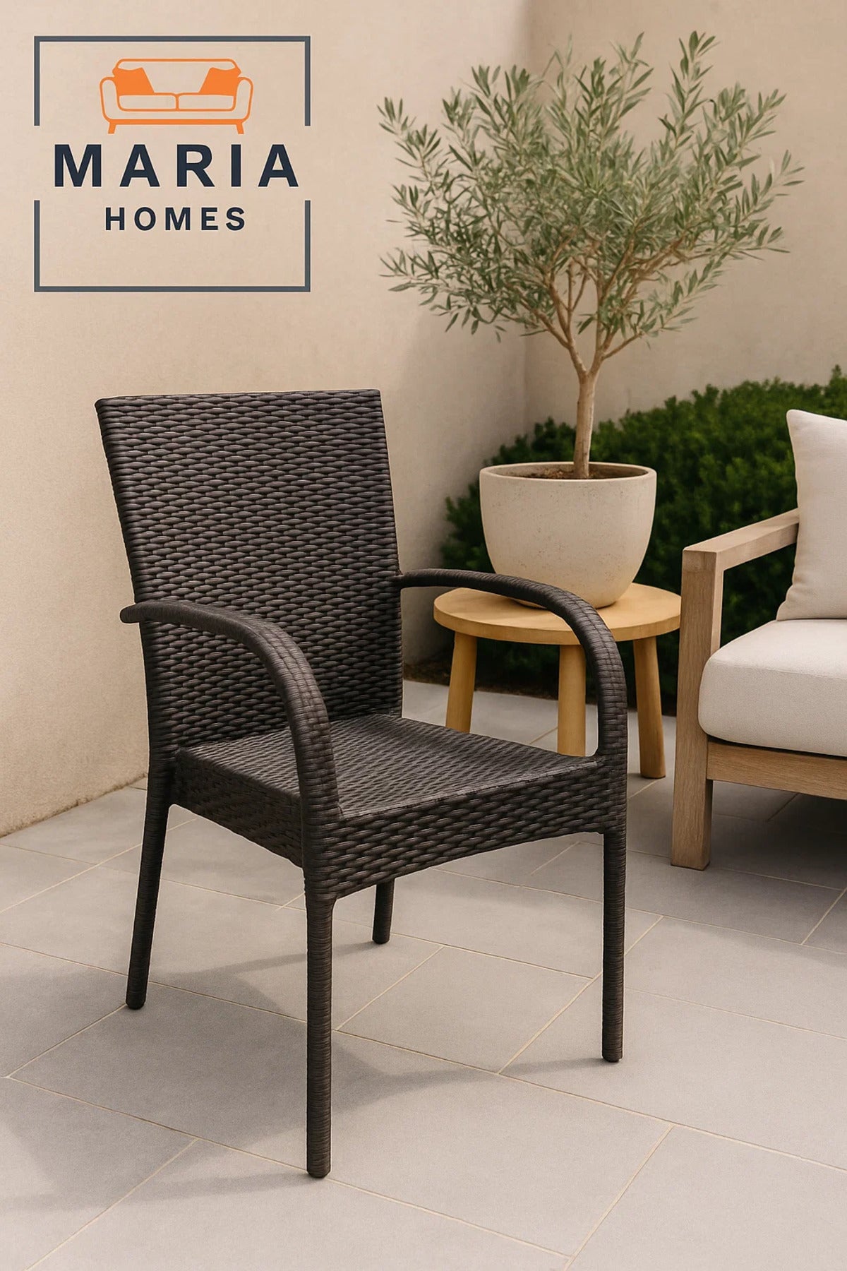 Brown Rattan Outdoor Armchair Ð Weather-Resistant Wicker Chair for Patio, Garden, or Balcony