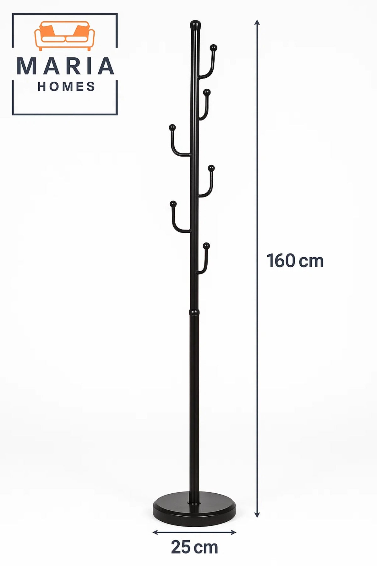 Black Metal Coat Rack with Curved Hooks and Circular Base