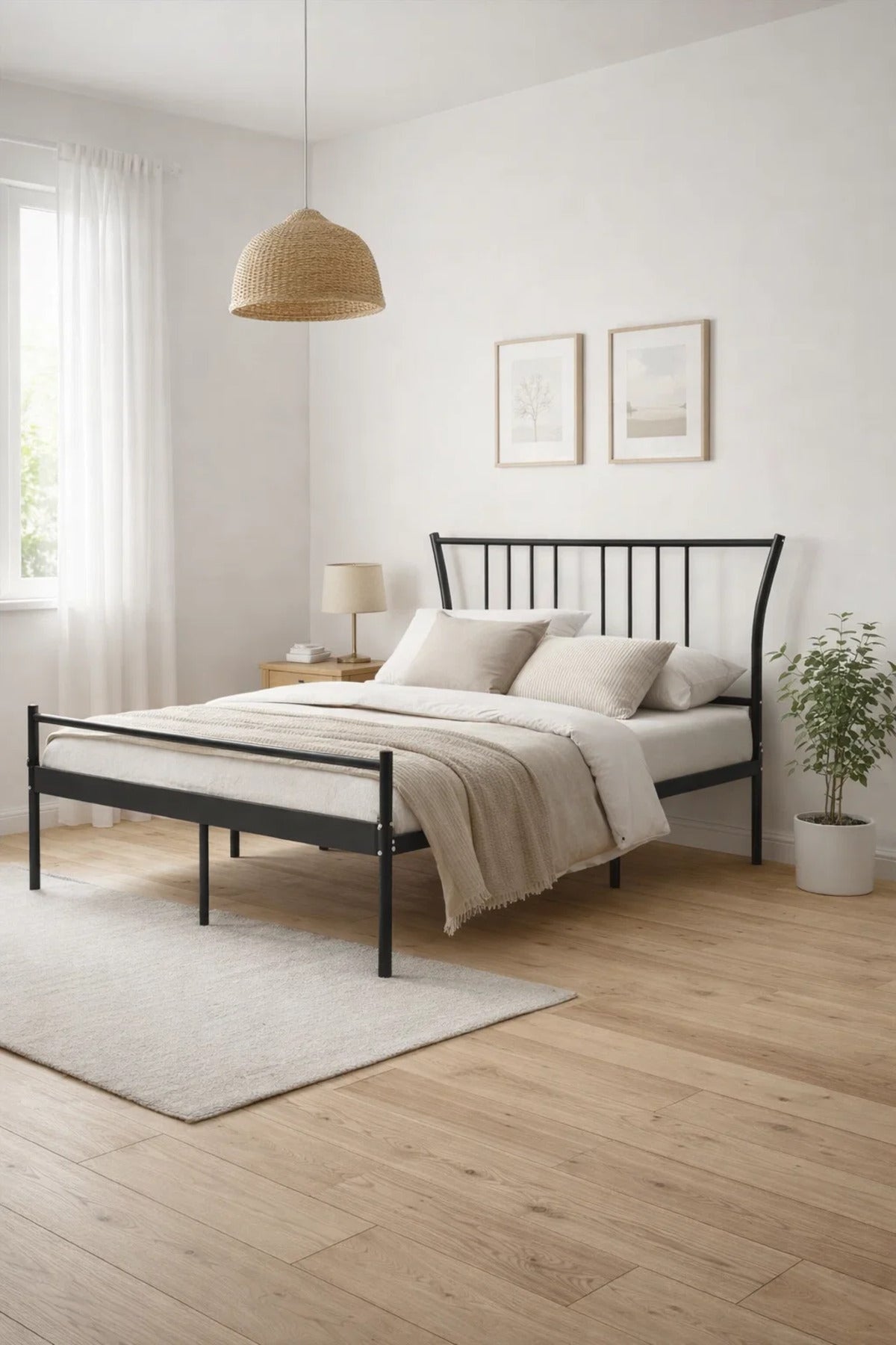 Black Metal Bed Frame with Modern Headboard black metal bed / Base