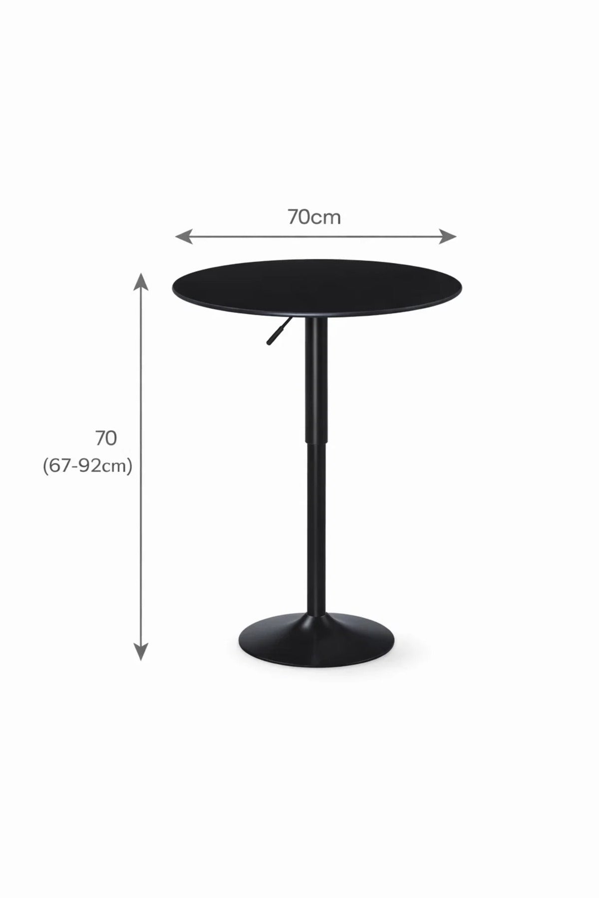 Modern Black Round Bistro Table 70cm Adjustable Height Pedestal Stand for Kitchen Dining Area