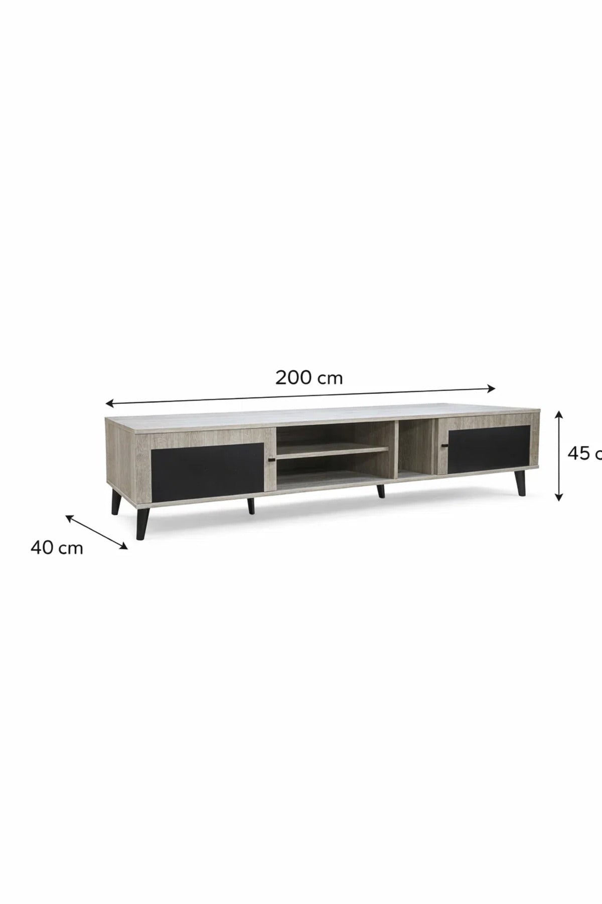 Beige & Black TV Stand √ê 200x40x45 cm Modern Plasma Table with Cabinets & Shelves