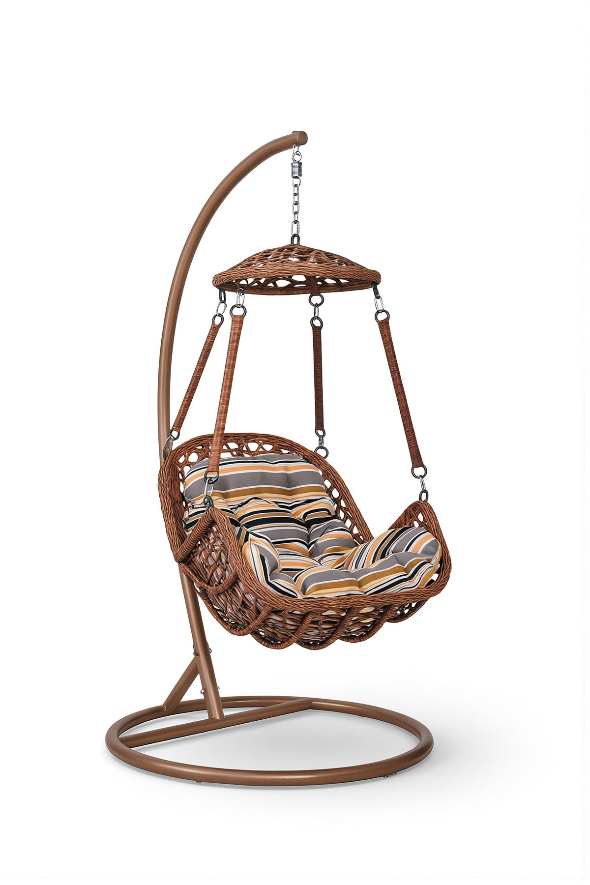 Modern Grey Rattan Hanging Swing Chair with Stand and Canopy for Outdoor Garden Patio Balcony