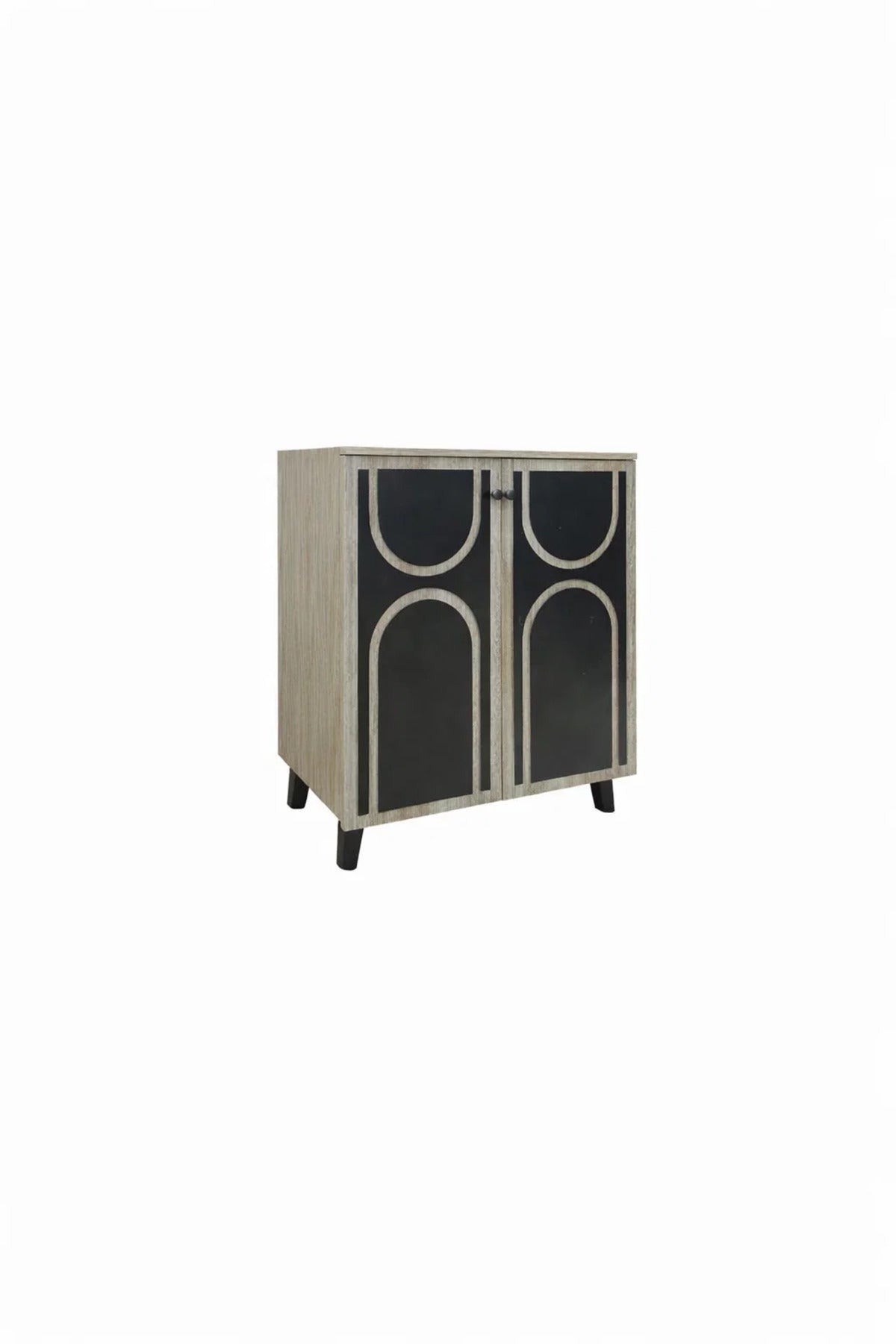Stylish Beige Shoe Cabinet with Black Geometric Accents for Modern Home Entryway Organization