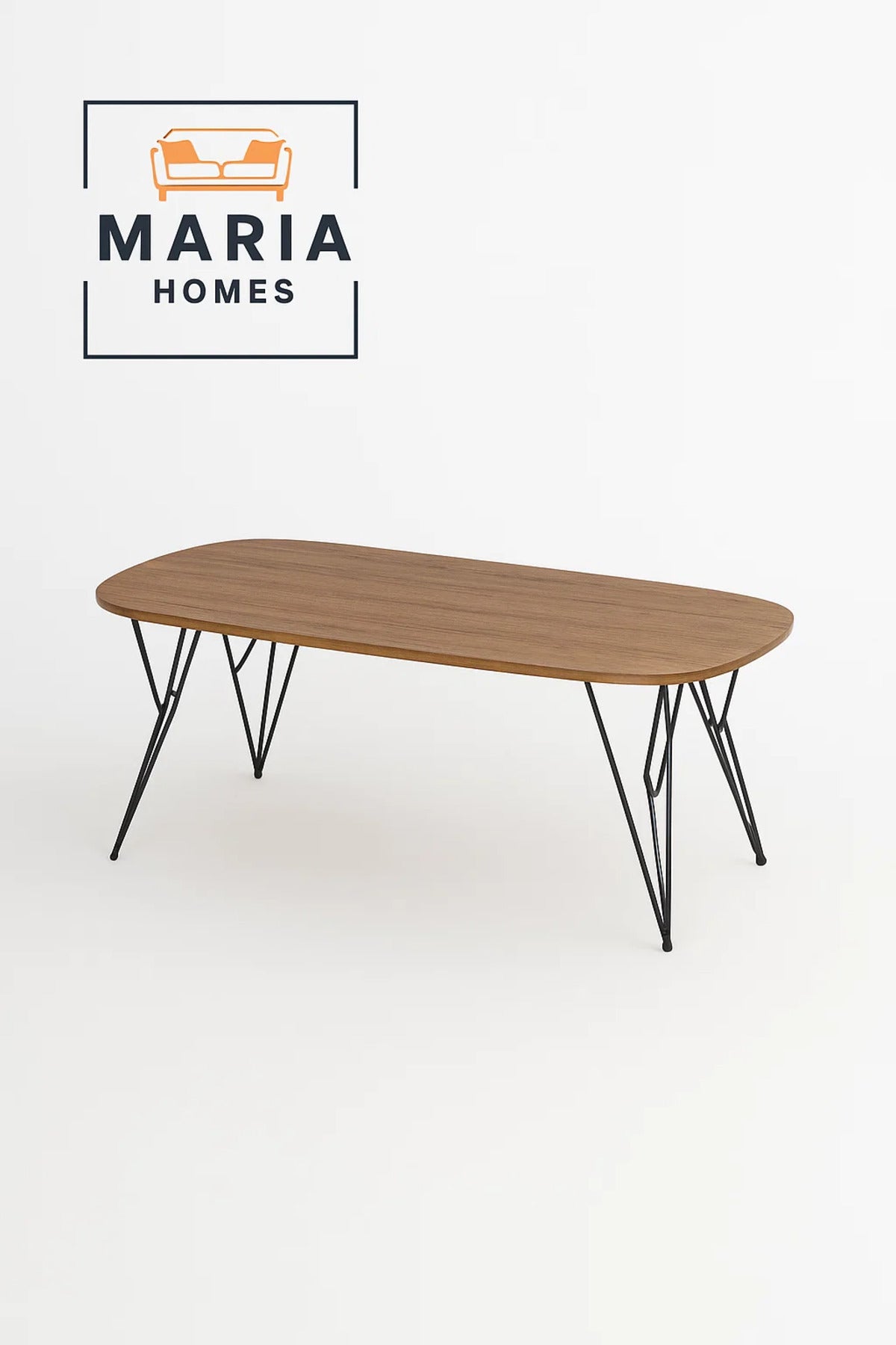 Oval Wood Coffee Table with Hairpin Metal Legs-size 110*60*45cm