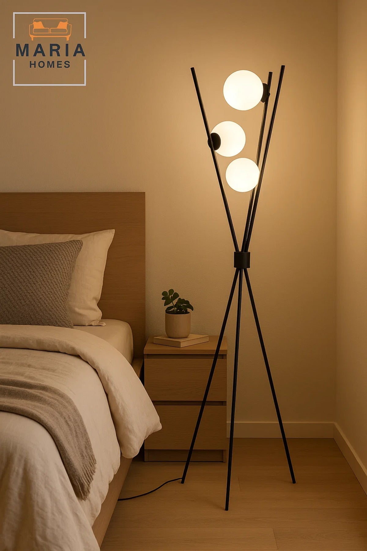 Tripod Floor Lamp with Three Frosted Globe Lights