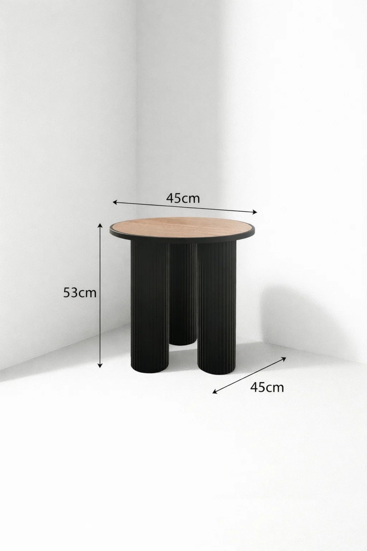 Modern Round Side Table Black Fluted Base Wood Top Living Room Accent End Table Nightstand