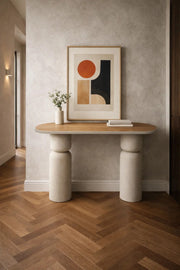 Minimalist Beige and Wood Console Table for Hallway Entryway Modern Living Room Furniture 120cm