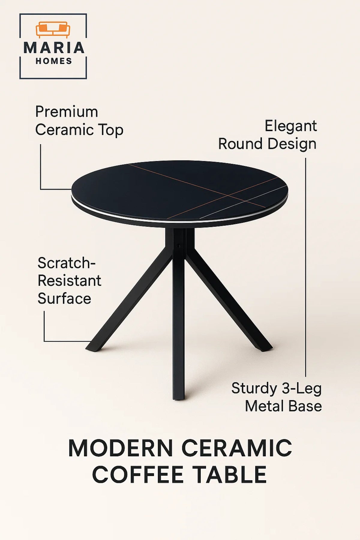 Round Black Marble Dining Table √ê Modern Caf≈Ω, Restaurant, Office & Home Metal Furniture 70_70_60 cm