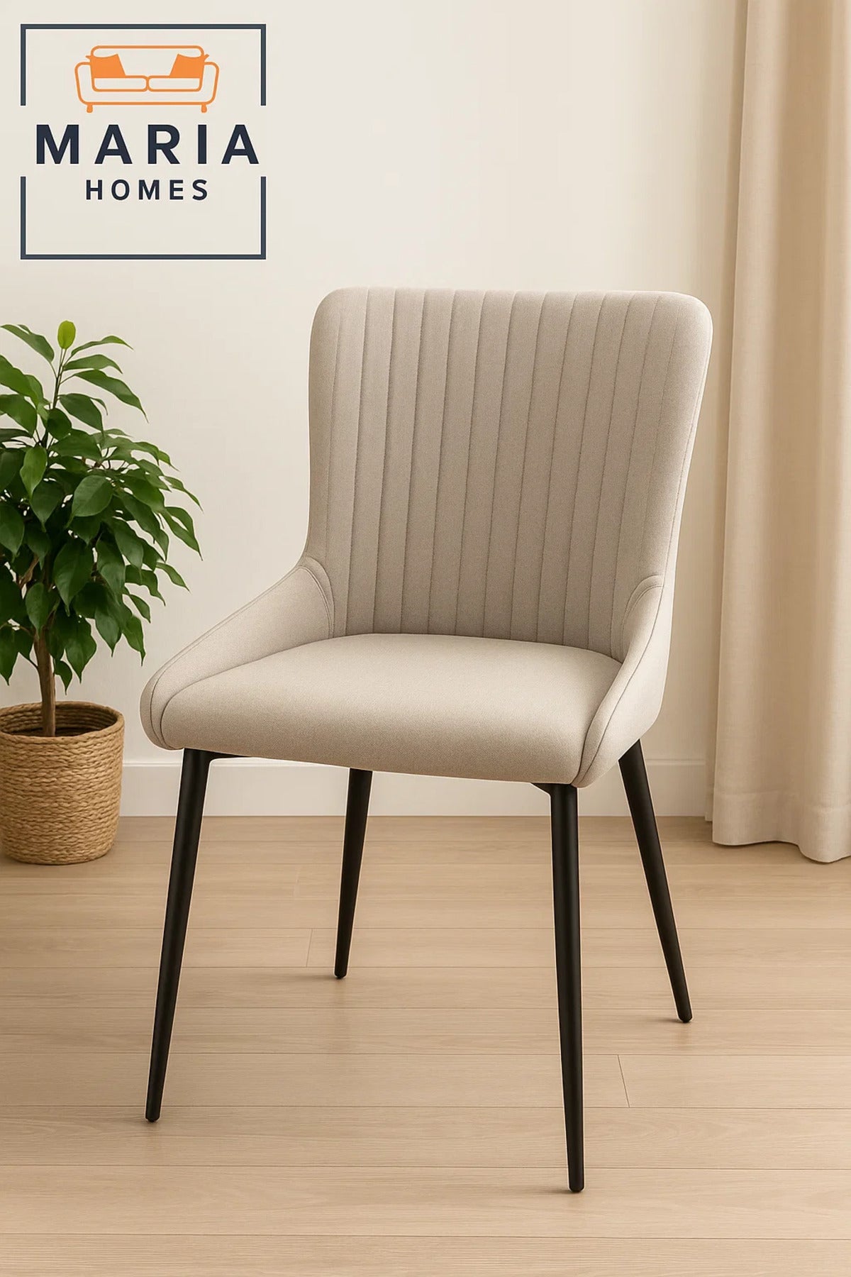 Light Grey Fabric Dining Chair with Vertical Stitching Ð Modern Padded Seating