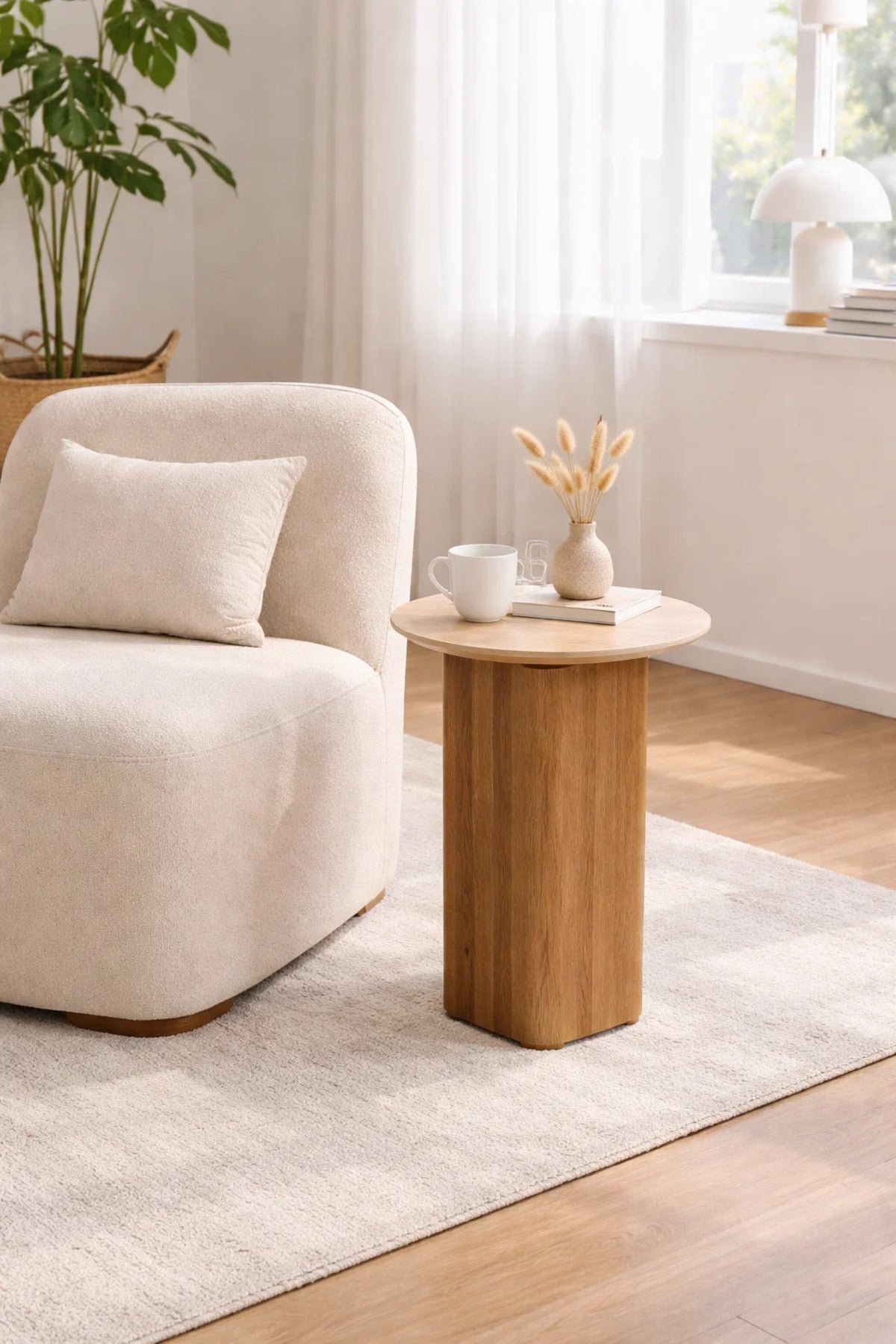 Brown Round Side Table √ê 55x45 cm Modern Wooden Accent Table