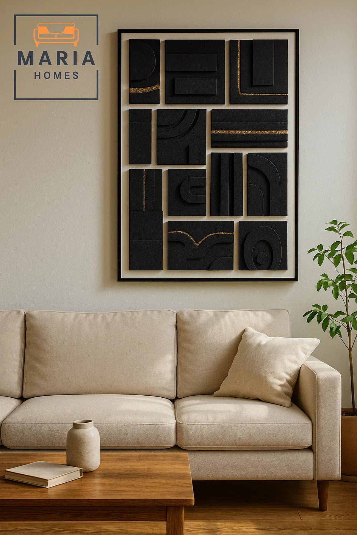 Modern Wall Art 120_80 Ð Abstract Frame & Luxury Black Textured Wall Decor