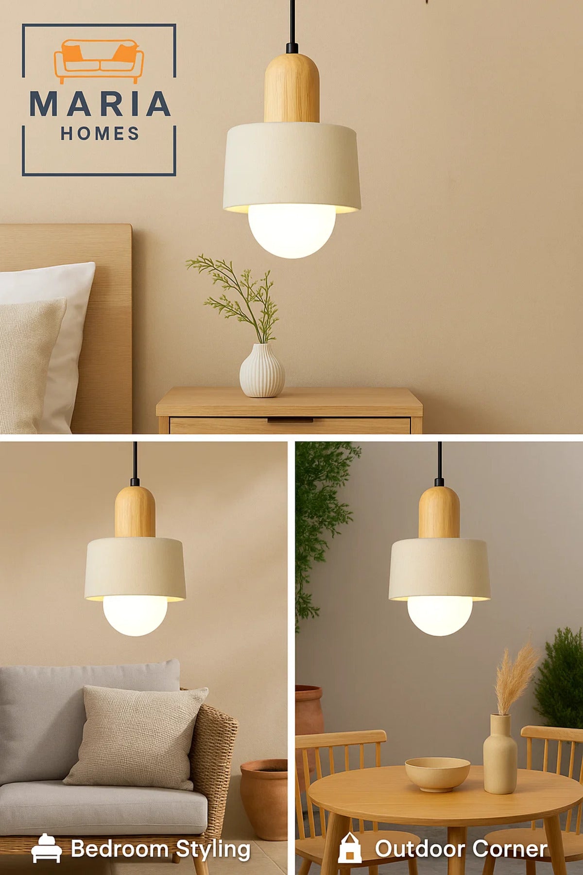 Modern Cylindrical Pendant Light with Wood Accent