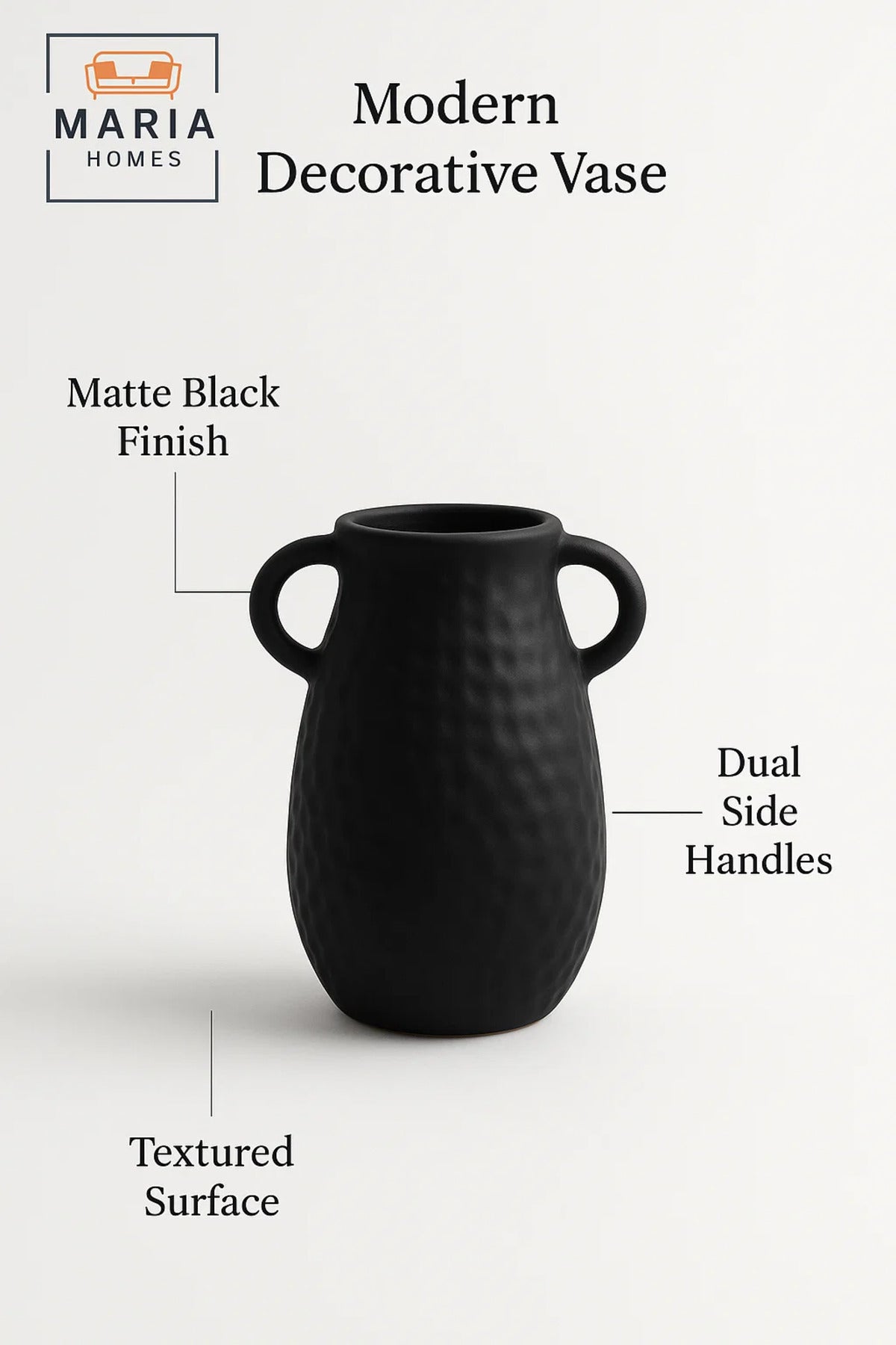 Modern Black Decorative Vase Ð Textured Ceramic Vase with Handles for Home DŽcor