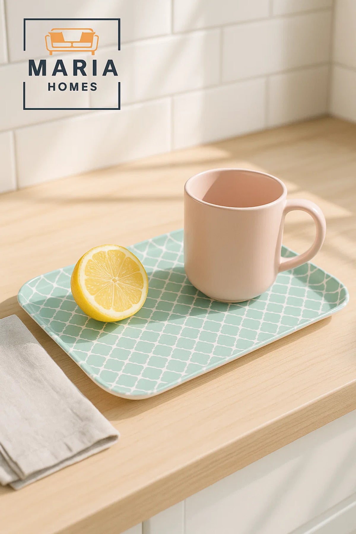Rectangular Plastic Serving Tray with Mint Green Lattice Pattern