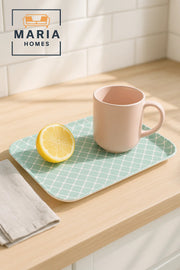 Rectangular Plastic Serving Tray with Mint Green Lattice Pattern