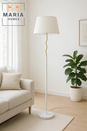 Modern White Floor Lamp with Brass Accent and Marble Base