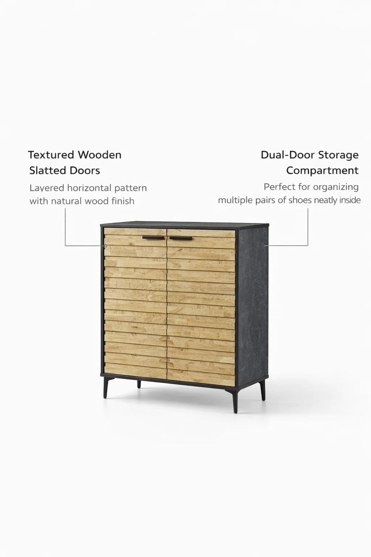 Stylish Shoe Cabinet Textured Wood Front Dark Grey Frame Entryway Storage Organizer Unit 95cm