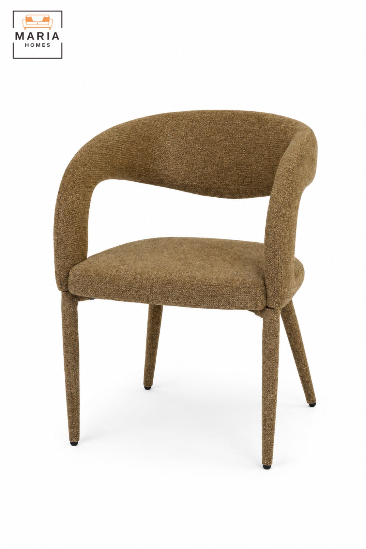 Modern Brown Upholstered Dining Chair with Curved Open Backrest, Padded Seat and Contemporary Design for Dining Room, Kitchen, Café & Restaurant