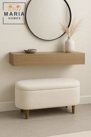 Oval White Ottoman with Soft Upholstery and Turned Wooden Legs